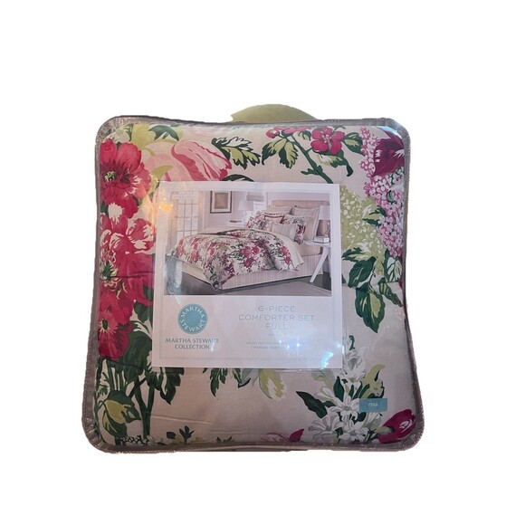 Brand New Martha Stewart Lush Blossom 6 Pc Full Comforter Set Floral Pink - Picture 1 of 8